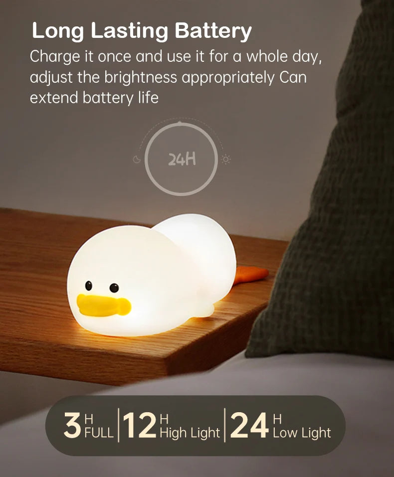 1pc Doudou Duck night light Children's gift soft light eye care USB charging timing automatic clap silicone lamp