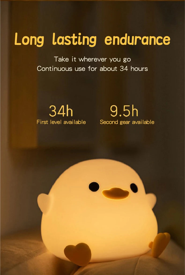 1pc Doudou Duck night light Children's gift soft light eye care USB charging timing automatic clap silicone lamp
