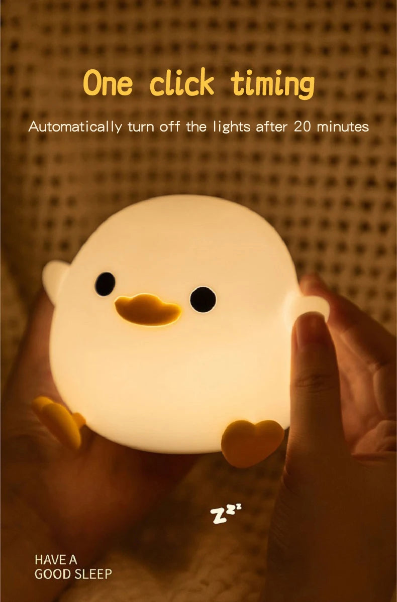 1pc Doudou Duck night light Children's gift soft light eye care USB charging timing automatic clap silicone lamp