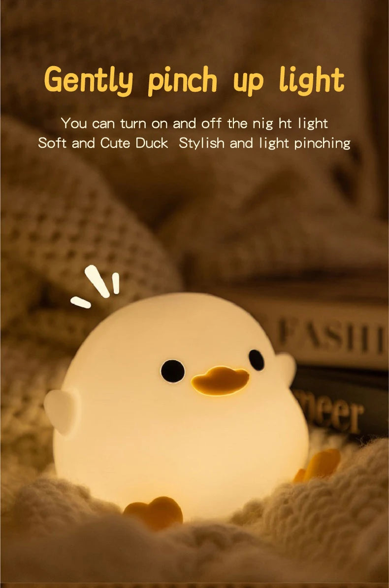 1pc Doudou Duck night light Children's gift soft light eye care USB charging timing automatic clap silicone lamp