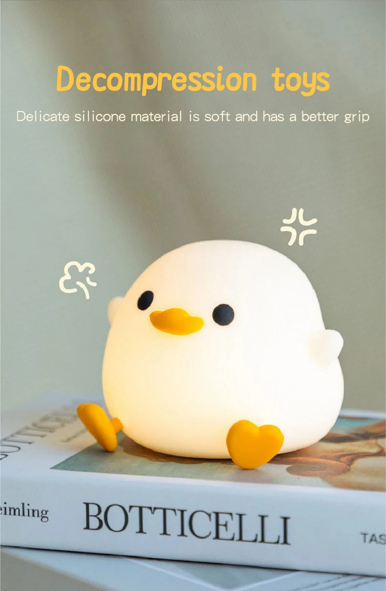 1pc Doudou Duck night light Children's gift soft light eye care USB charging timing automatic clap silicone lamp