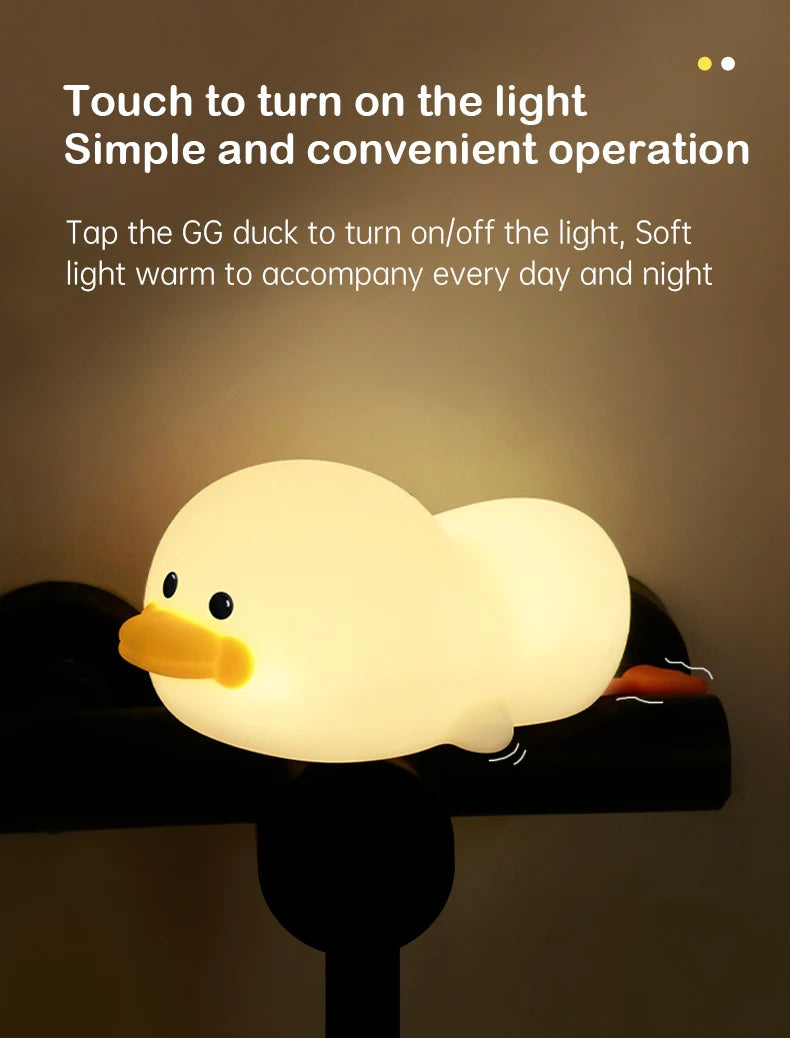 1pc Doudou Duck night light Children's gift soft light eye care USB charging timing automatic clap silicone lamp