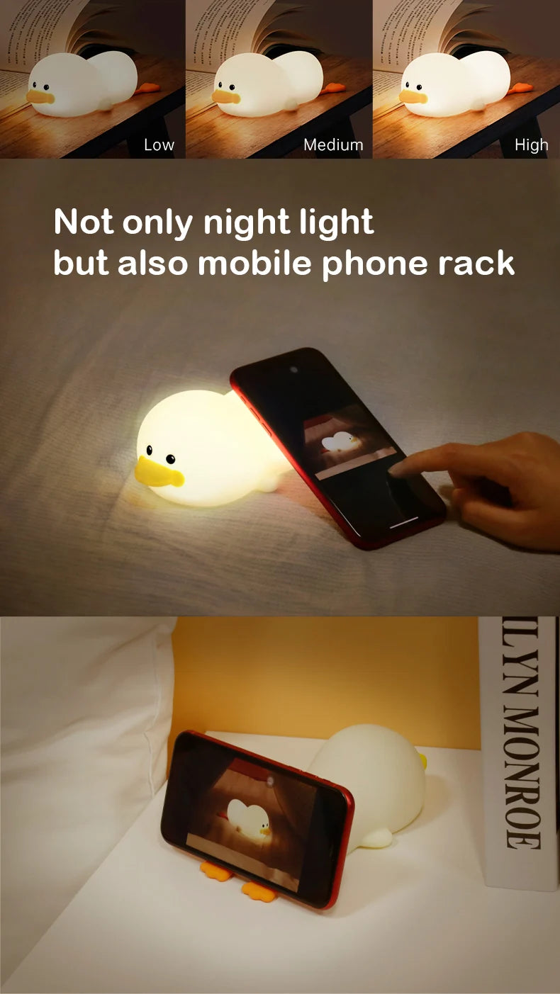 1pc Doudou Duck night light Children's gift soft light eye care USB charging timing automatic clap silicone lamp