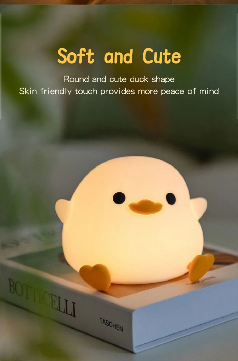 1pc Doudou Duck night light Children's gift soft light eye care USB charging timing automatic clap silicone lamp