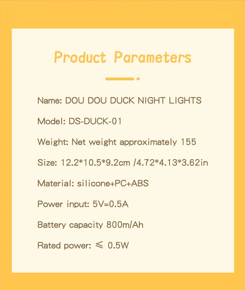 1pc Doudou Duck night light Children's gift soft light eye care USB charging timing automatic clap silicone lamp