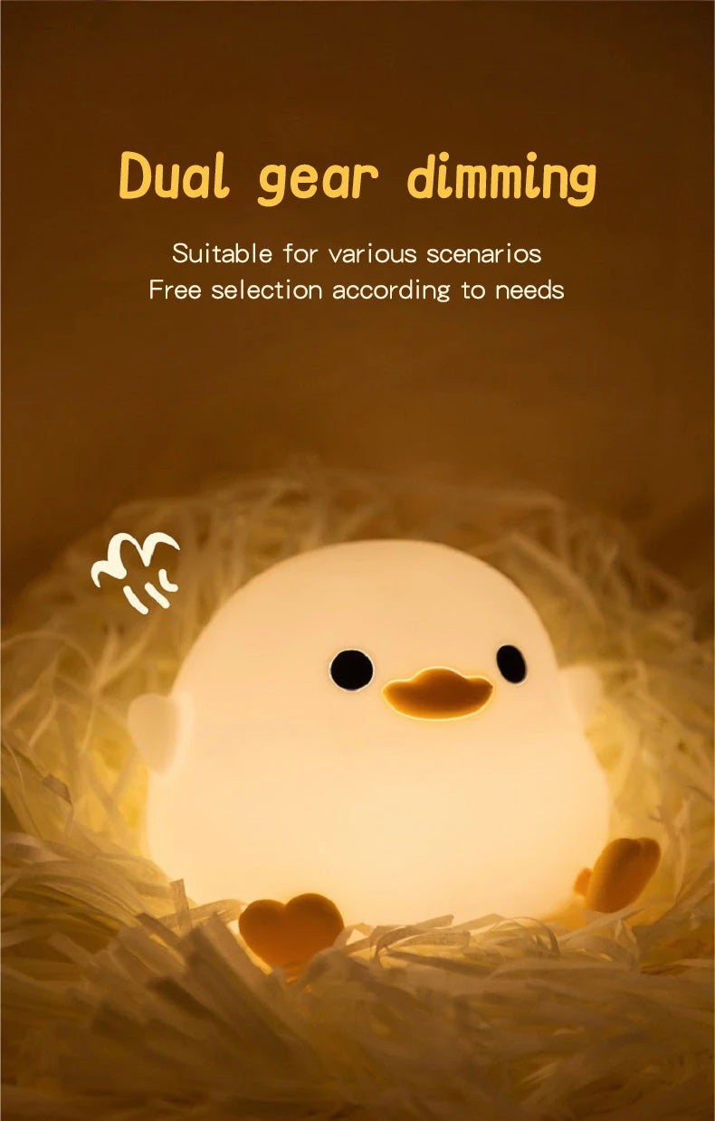 1pc Doudou Duck night light Children's gift soft light eye care USB charging timing automatic clap silicone lamp