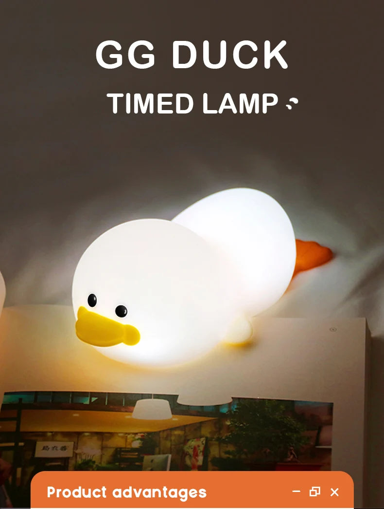 1pc Doudou Duck night light Children's gift soft light eye care USB charging timing automatic clap silicone lamp
