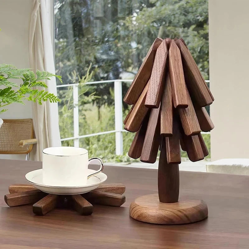 Wooden Trivets For Hot Dishes Insulation Pad,Tree Shape Trivet Set,Coaster For Teapot Hot Pots Halloween Christmas Gift