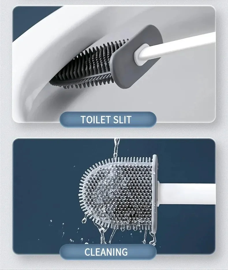 Wall Hanging Toilet Cleaning WC Brush Holder Long Handled Silicone Water Proof Quick Drying Soft Bristles Bathroom Accessories