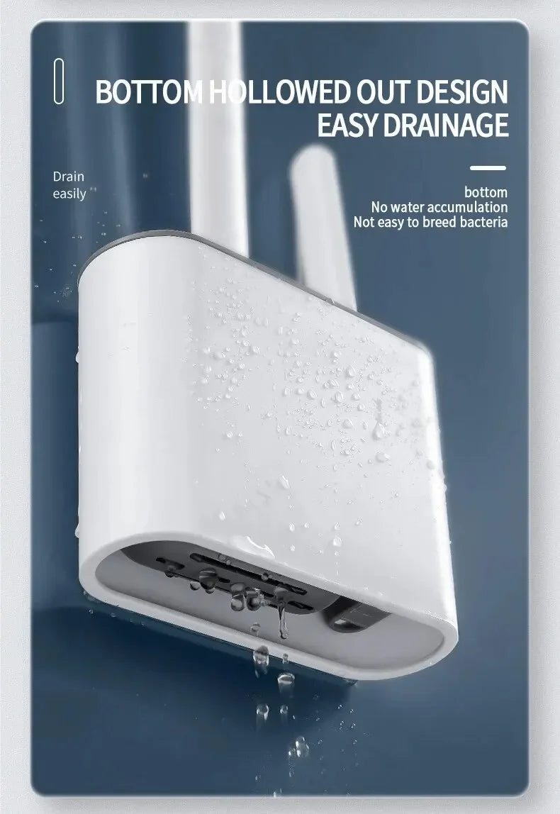 Wall Hanging Toilet Cleaning WC Brush Holder Long Handled Silicone Water Proof Quick Drying Soft Bristles Bathroom Accessories
