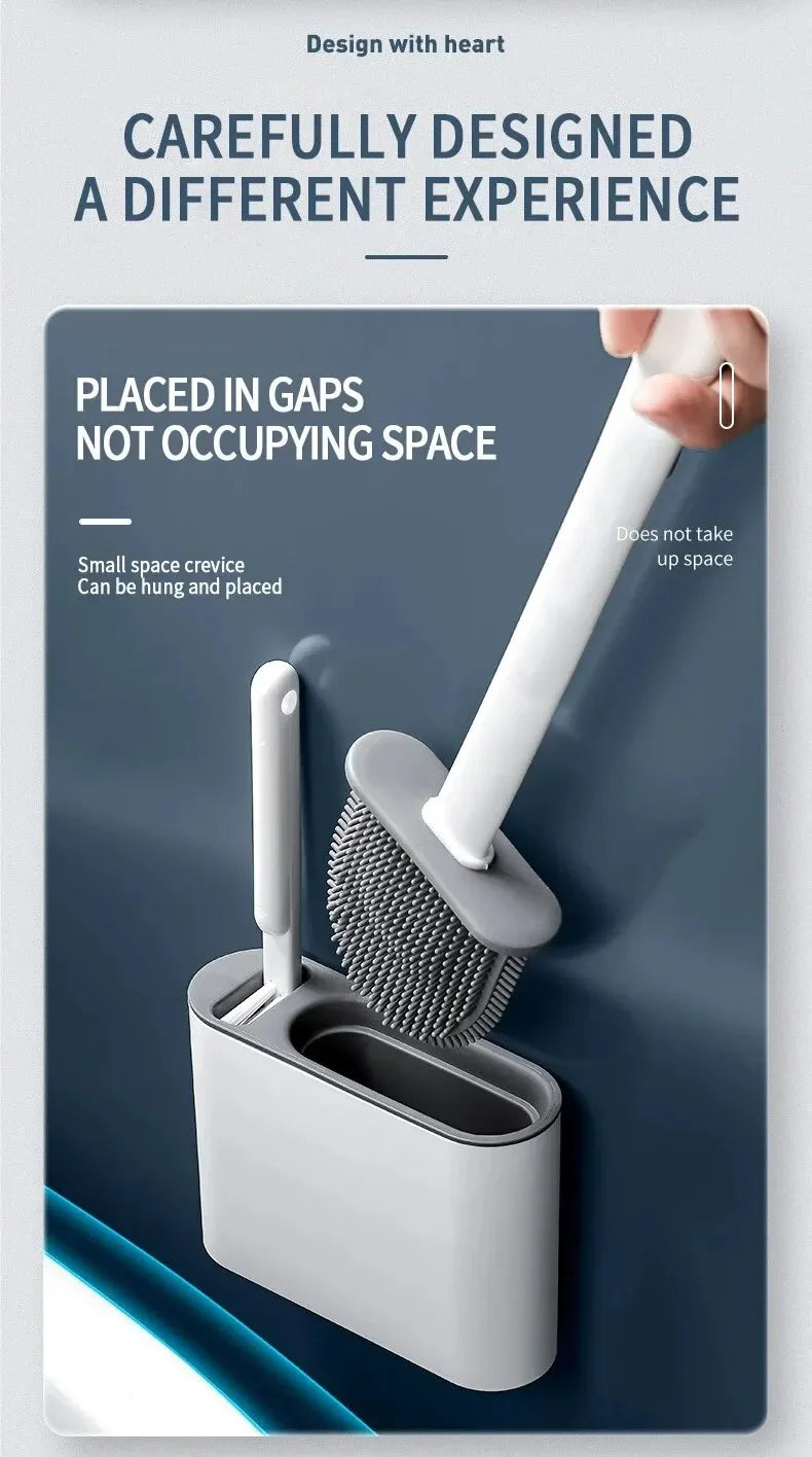 Wall Hanging Toilet Cleaning WC Brush Holder Long Handled Silicone Water Proof Quick Drying Soft Bristles Bathroom Accessories