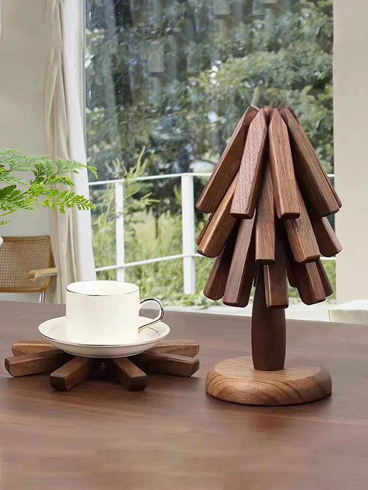 Wooden Trivets For Hot Dishes Insulation Pad,Tree Shape Trivet Set,Coaster For Teapot Hot Pots Halloween Christmas Gift
