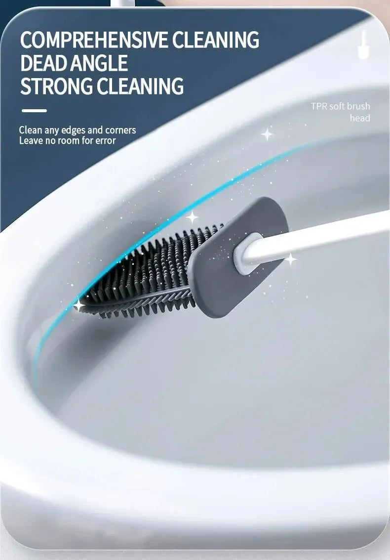 Wall Hanging Toilet Cleaning WC Brush Holder Long Handled Silicone Water Proof Quick Drying Soft Bristles Bathroom Accessories