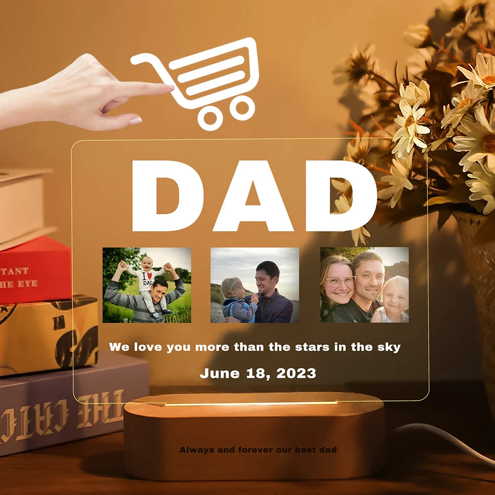 Personalized Custom Photo Text 3D Acrylic Lamp Customized NightLight for MOM DAD LOVE Family Friend Birthday Festival Day Gift