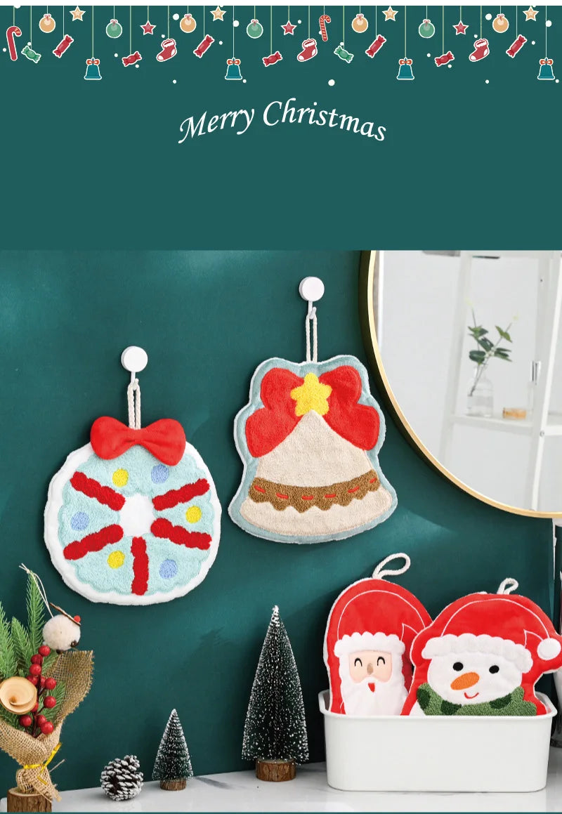 Christmas Hand Towel Creative Snowman Santa Claus Shape Handkerchief Towels Kitchen Bathroom Absorbent Hand Cloth Xmas Decor