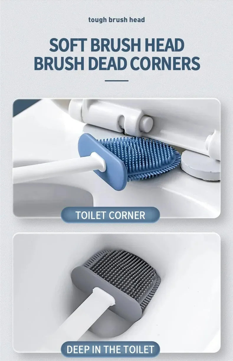 Wall Hanging Toilet Cleaning WC Brush Holder Long Handled Silicone Water Proof Quick Drying Soft Bristles Bathroom Accessories