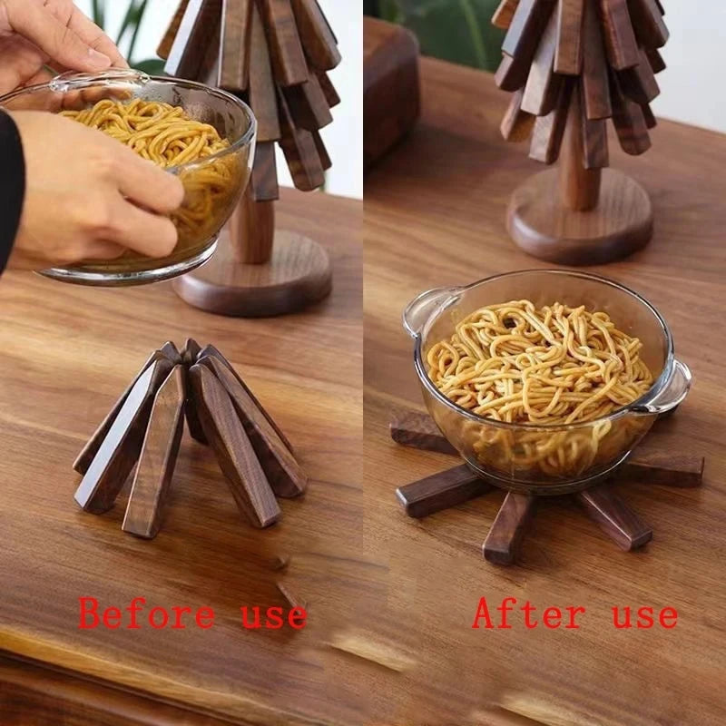 Wooden Trivets For Hot Dishes Insulation Pad,Tree Shape Trivet Set,Coaster For Teapot Hot Pots Halloween Christmas Gift