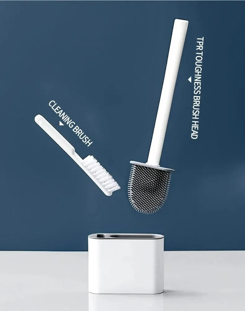 Wall Hanging Toilet Cleaning WC Brush Holder Long Handled Silicone Water Proof Quick Drying Soft Bristles Bathroom Accessories