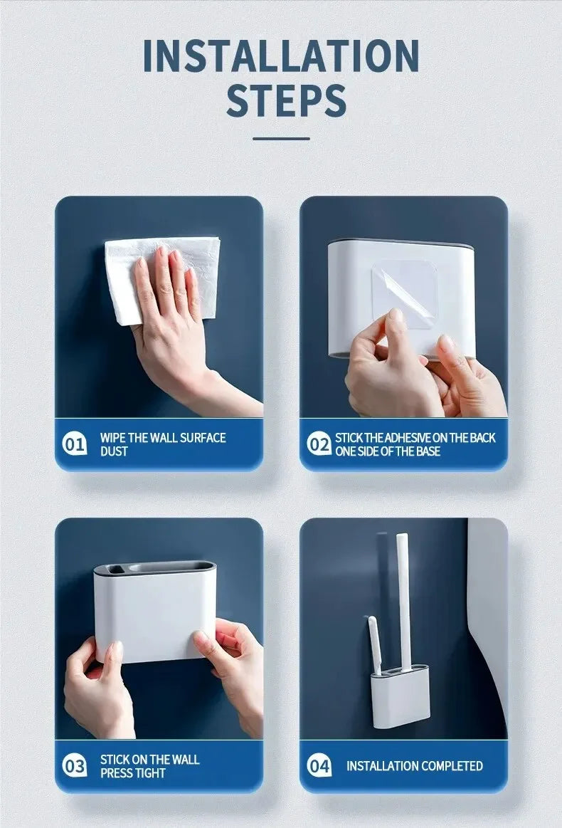 Wall Hanging Toilet Cleaning WC Brush Holder Long Handled Silicone Water Proof Quick Drying Soft Bristles Bathroom Accessories
