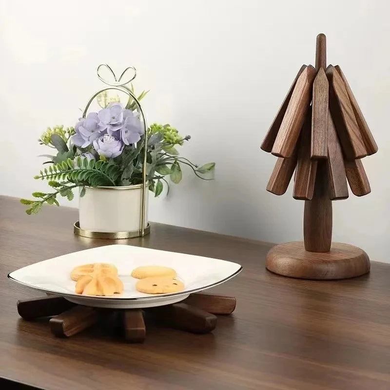Wooden Trivets For Hot Dishes Insulation Pad,Tree Shape Trivet Set,Coaster For Teapot Hot Pots Halloween Christmas Gift