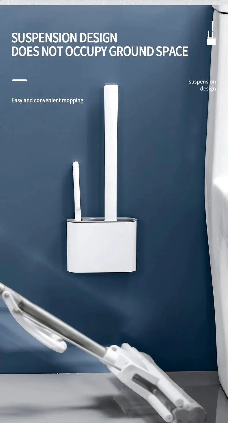 Wall Hanging Toilet Cleaning WC Brush Holder Long Handled Silicone Water Proof Quick Drying Soft Bristles Bathroom Accessories
