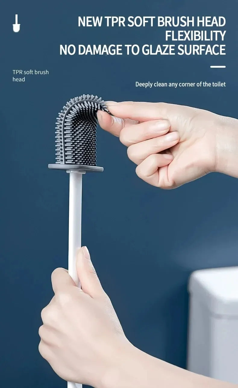 Wall Hanging Toilet Cleaning WC Brush Holder Long Handled Silicone Water Proof Quick Drying Soft Bristles Bathroom Accessories